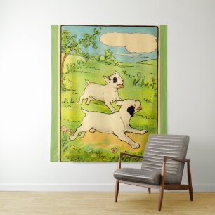1914 zwei laufende Hunde Wandteppich