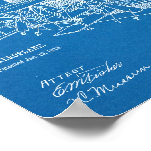 1915 Flugzeugpatentkunst Zeichnend Print Poster (Ecke)