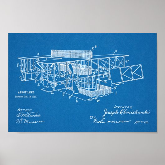1915 Flugzeugpatentkunst Zeichnend Print Poster (Vorne)
