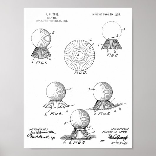 1915 Golf Ball T-Shirt Design Patent Art Print Poster (Vorne)