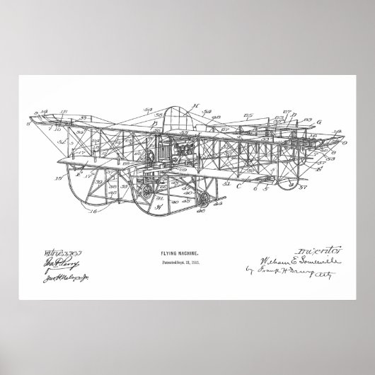 1915 Patent für Flugmaschine Zeichnend Druck Poster (Vorne)