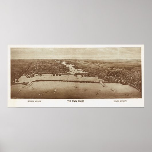 1915 Superior, WI & Duluth, MN Birds Eye View Poster (Vorne)