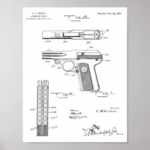 1916 Automatische Waffen Patent Kunst Zeichnung Dr Poster