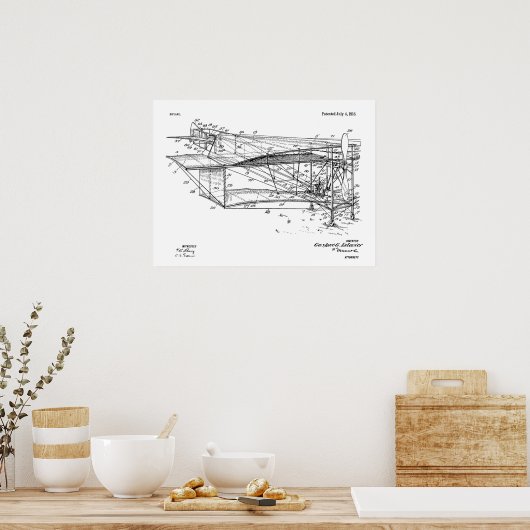 1916 Flugzeug-Biplane-Patent Zeichnend Kunstdruck Poster (Küche)