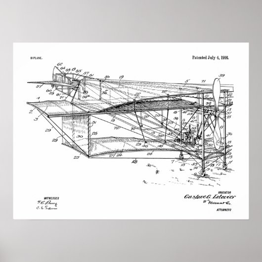 1916 Flugzeug-Biplane-Patent Zeichnend Kunstdruck Poster (Vorne)