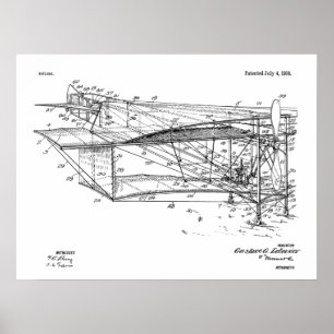 1916 Flugzeug Doppeldecker Patent Zeichnung Kunst Poster