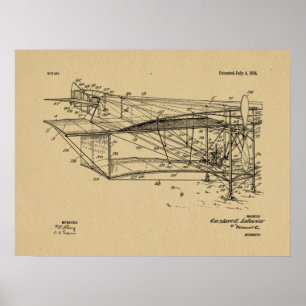 1916 Flugzeug Doppeldecker Patent Zeichnung Kunst Poster