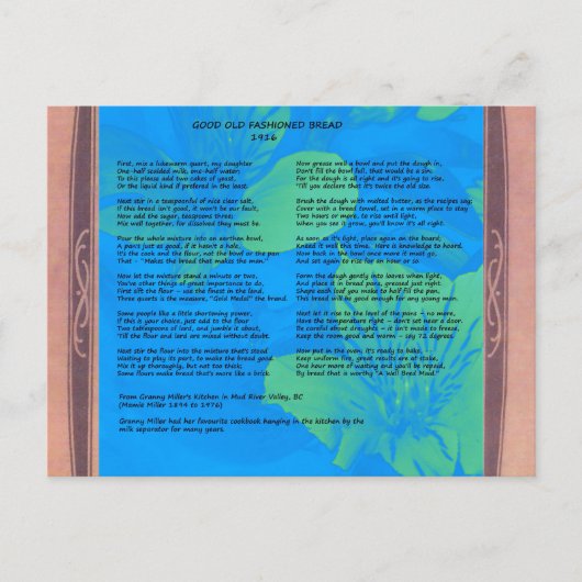 1916 hausgemachtes Brot Rezept Postkarte (Vorderseite)