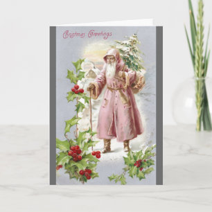 1916 Santa im rosa Mantel mit Baum Feiertagskarte