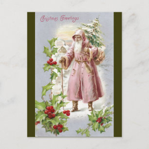 1916 Santa im rosa Mantel mit Baum Feiertagspostkarte