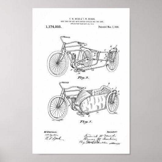1916 Vintages Motorrad-Patent Art Print Poster (Vorne)