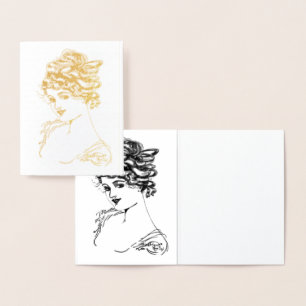 1917 Art Nouveau Lady Gold Foil Note Card Folienkarte