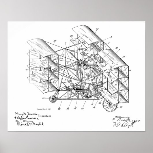 1917 Flugmaschine Flugzeug Patent Art Zeichnend Poster (Vorne)