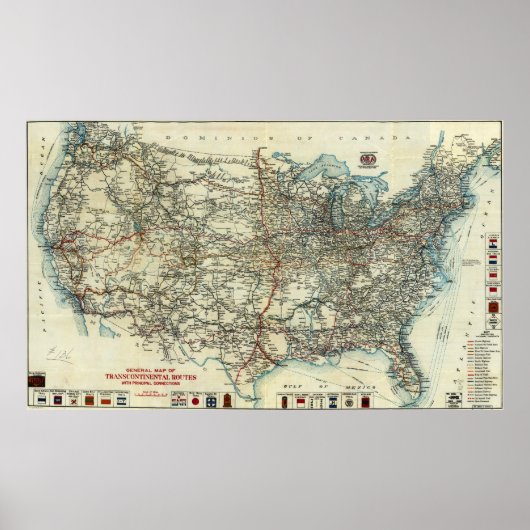 1918 AAA General Map of Transcontinental Routes Poster (Vorne)