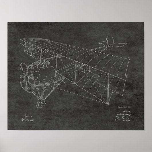 1918 Biplane Flugzeugpatentkunst Zeichnend Druck Poster (Vorne)