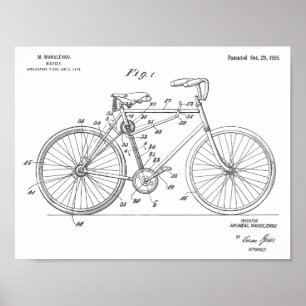 1918 Entwurfspatent für kettenloses Fahrrad als Ku Poster