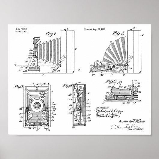 1918 Faltkamera Patent Art Zeichnend Druck Poster (Vorne)