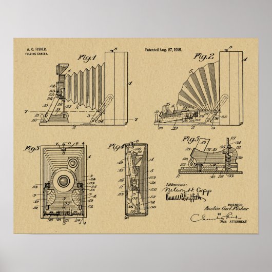 1918 Faltkamera Patent Art Zeichnend Druck Poster (Vorne)