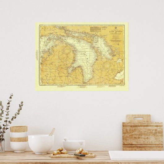 1918 Huron Lake Historic Nautical Chart Poster (Küche)