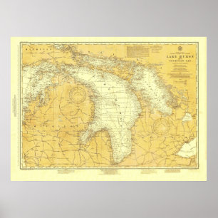 1918 Huron Lake Historic Nautical Chart Poster