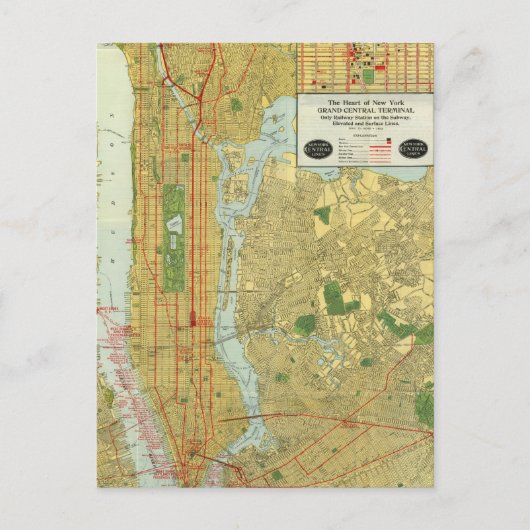 1918 New York Central Railroad Map Postkarte (Vorderseite)
