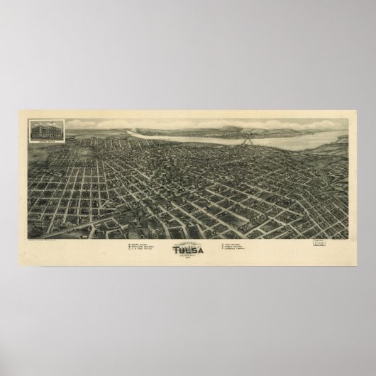 1918 Tulsa, Ok Birds Eye Panoramablick Karte Poster (Vorne)