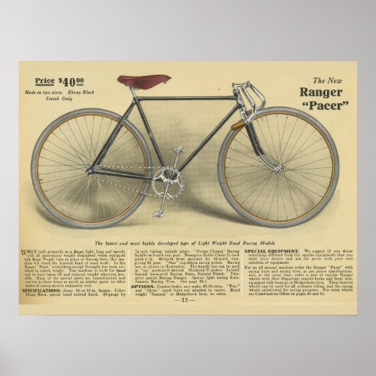 1918 Vintag Ranger Bicycle Pacer Ad Art Poster (Vorne)