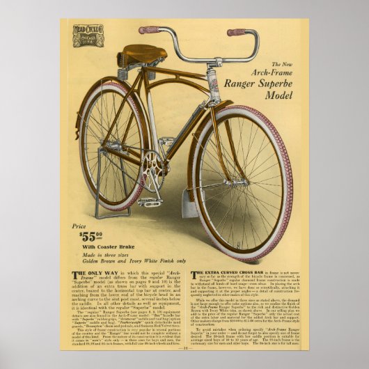 1918 Vintage Fahrrad Ranger Superbe Werbeplakat Poster (Vorne)