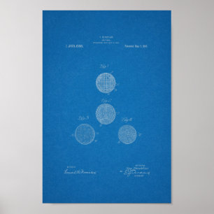 1918 Vintager Golf Ball - Patentschrift Blueprint  Poster