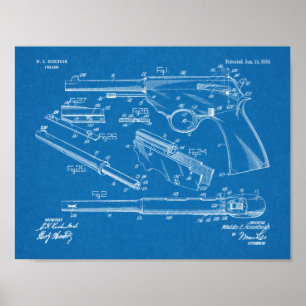 1919 Automatische Pistole Patent Kunst Zeichnung D Poster