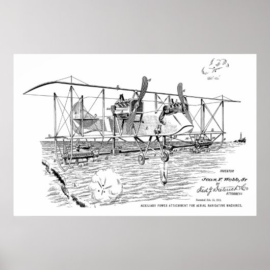 1919 Biplane Bomber Patent Art Zeichnend Print Poster (Vorne)