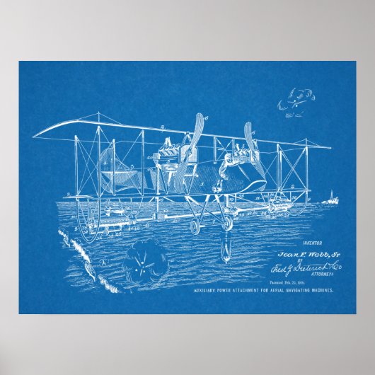 1919 Biplane-Flugzeug-Patent Art Zeichnend Print Poster (Vorne)