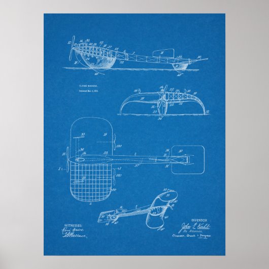 1919 Flugmaschinentatent Zeichnend Druck Poster (Vorne)