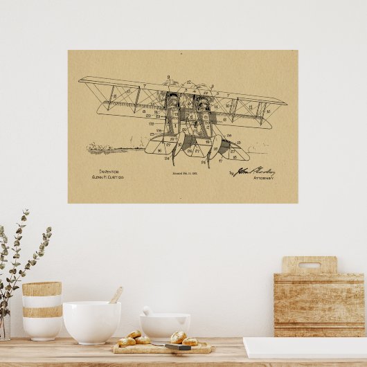 1919 Flugzeug-Biplane-Patent Zeichnend Kunstdruck Poster (Küche)