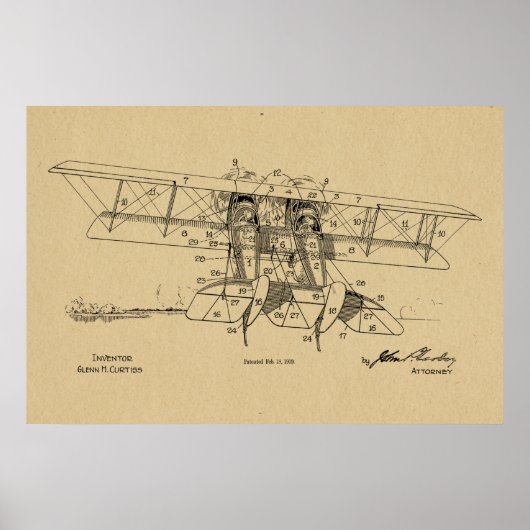 1919 Flugzeug-Biplane-Patent Zeichnend Kunstdruck Poster (Vorne)