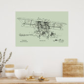 1919 Flugzeug-Biplane-Patent Zeichnend Kunstdruck Poster (Küche)