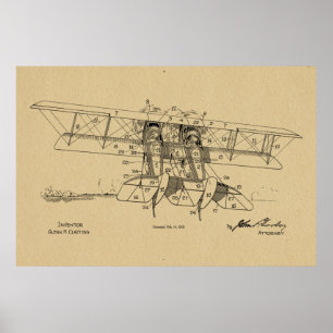 1919 Flugzeug Doppeldecker Patent Zeichnung Kunst Poster