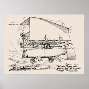 1919 Flying Car Airship Patent Art Zeichnend Print Poster