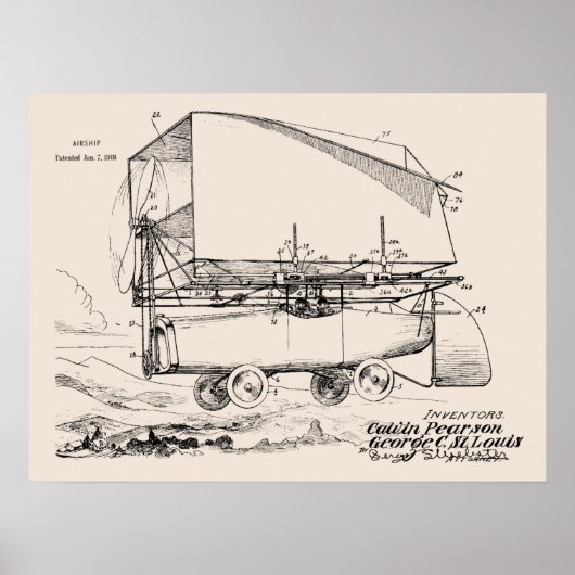 1919 Flying Car Airship Patent Art Zeichnend Print Poster (Vorne)