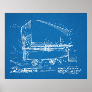 1919 Luftschiff Fliegender Autopatent Kunst Zeichn Poster
