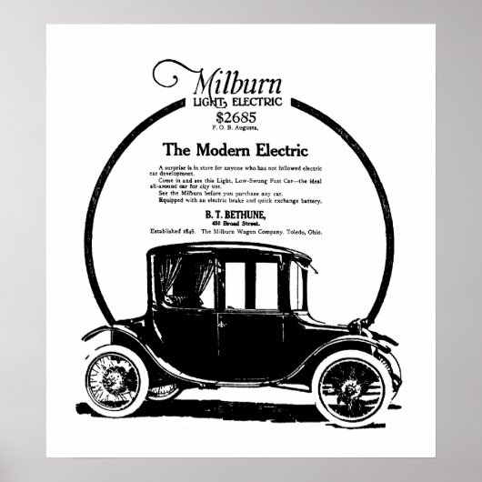 1919 Milburn Electric Car Vintage und Print Poster (Vorne)