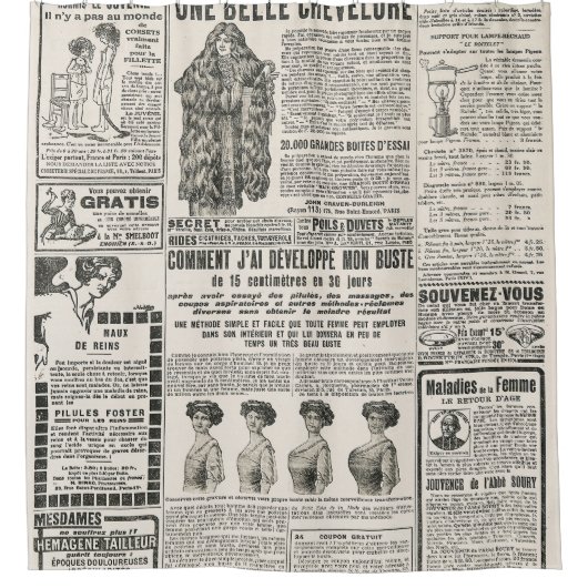 1919 Paris Fashion: Antique Newspaper Page Duschvorhang (Vorderseite)