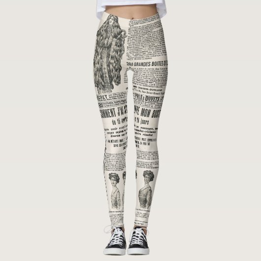 1919 Paris Fashion: Antique Newspaper Page Leggings (Vorderseite)