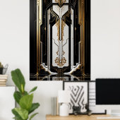 1920 Art Deco Geometric gold Frame Schwarz-weiß Poster (Heimbüro)