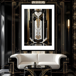 1920 Art Deco Geometric gold Frame Schwarz-weiß Poster