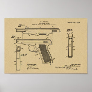 1920 Automatisches Schusswaffenpatent Zeichnend Pr Poster