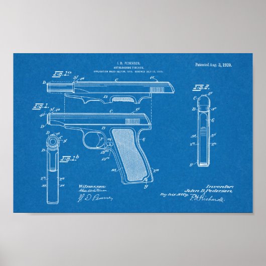 1920 Automatisches Schusswaffenpatent Zeichnend Pr Poster (Vorne)