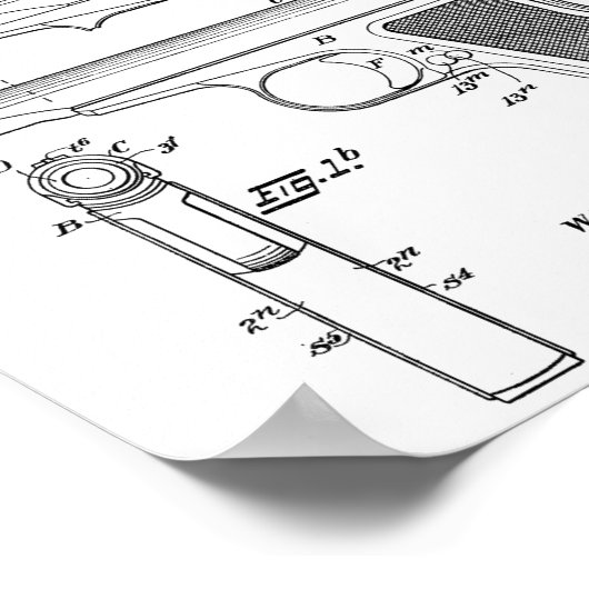 1920 Automatisches Schusswaffenpatent Zeichnend Pr Poster (Ecke)