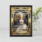 1920-er Flapper Mädchen Gold schwarze gatsby Thema Einladung (Stehend Vorderseite)