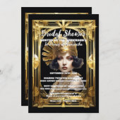 1920-er Flapper Mädchen Gold schwarze gatsby Thema Einladung (Vorne/Hinten)